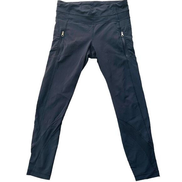 LULULEMON ATHLETICA Black High Rise Crop Leggings Lululemon Mesh Zipper Pockets - Picture 1 of 9